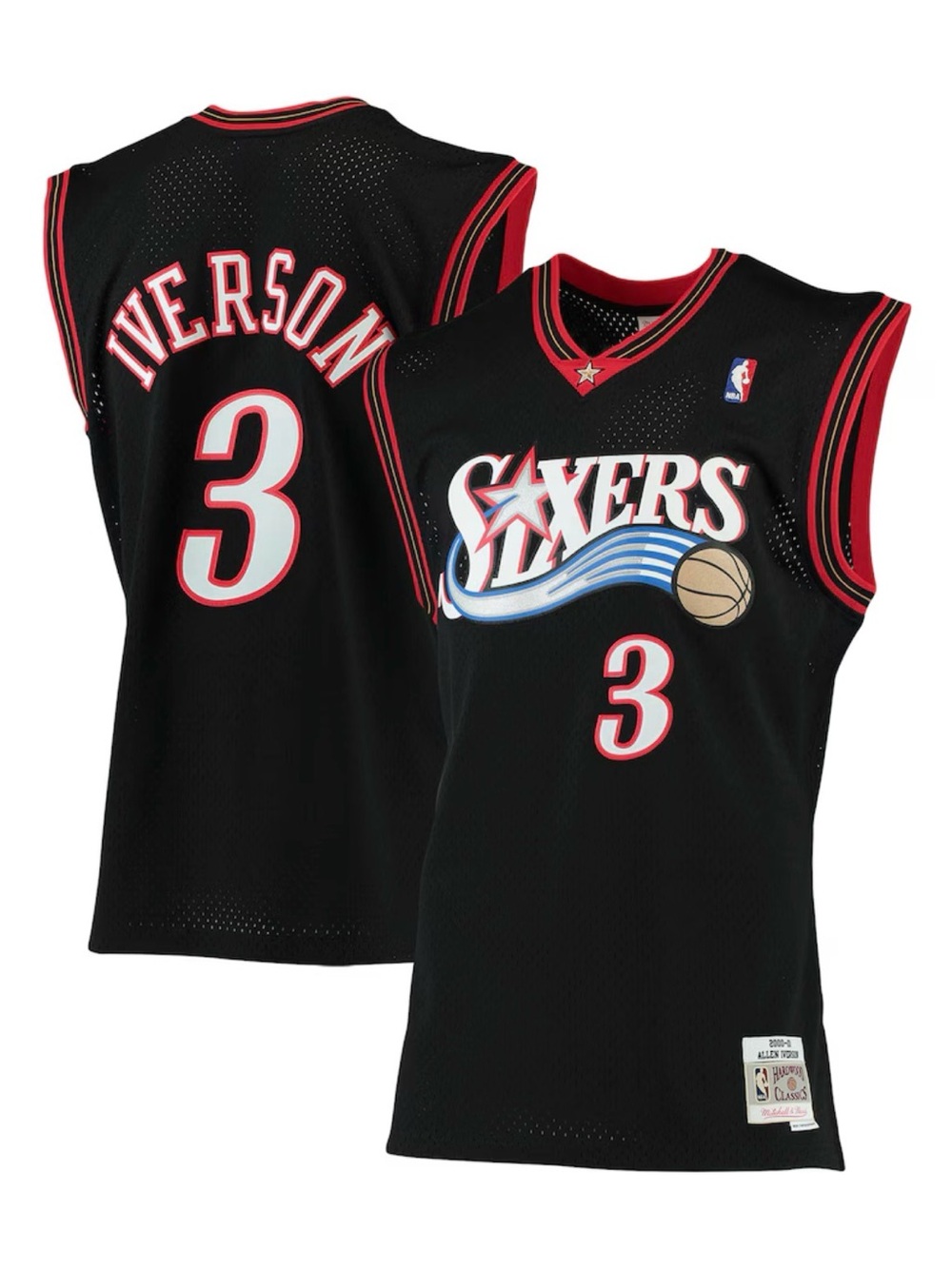 Mitchell & Ness Black and Red Sixers Allen Iverson Kids Jersey